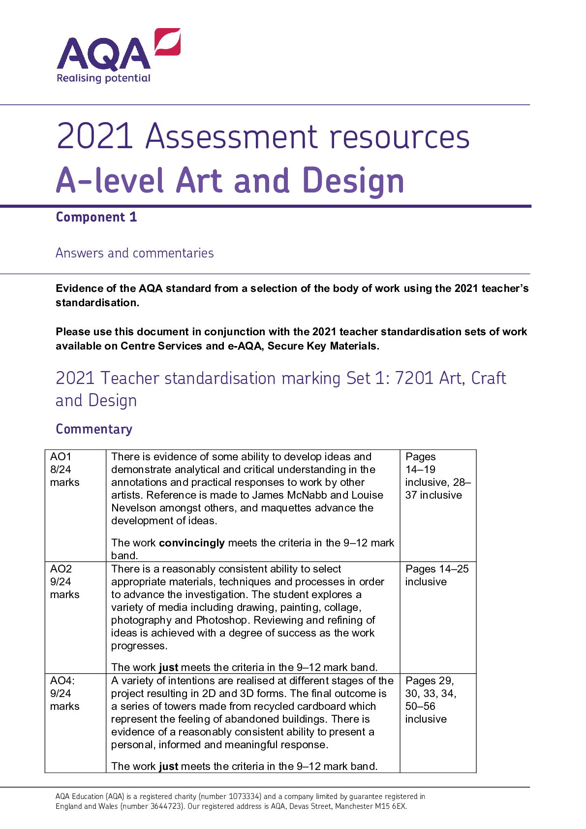 aqa design and technology coursework mark scheme